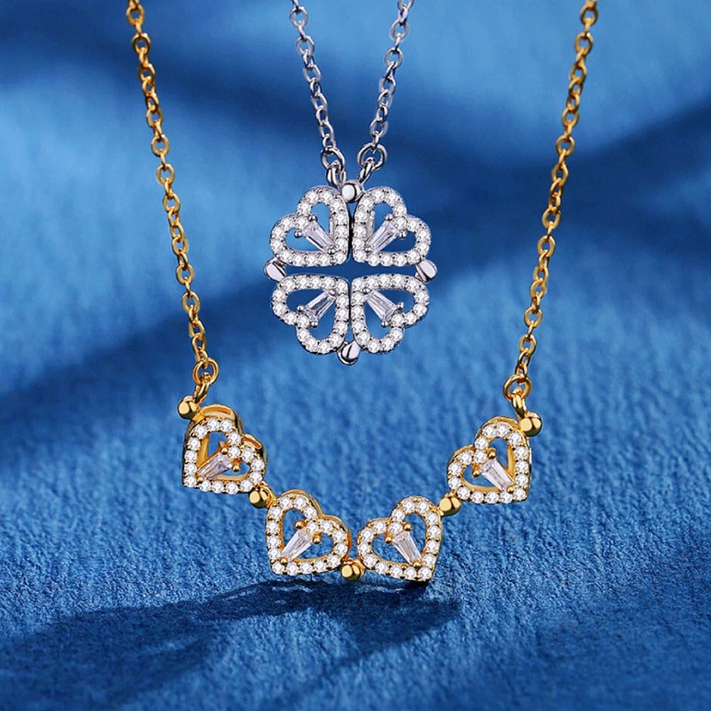 Elegant Clover Heart Necklace – Stainless Steel Pendant