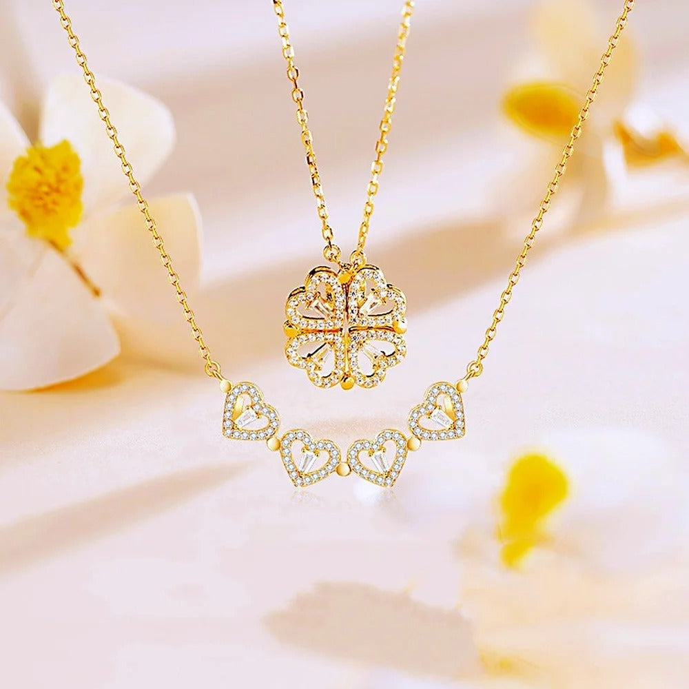 Elegant Clover Heart Necklace – Stainless Steel Pendant