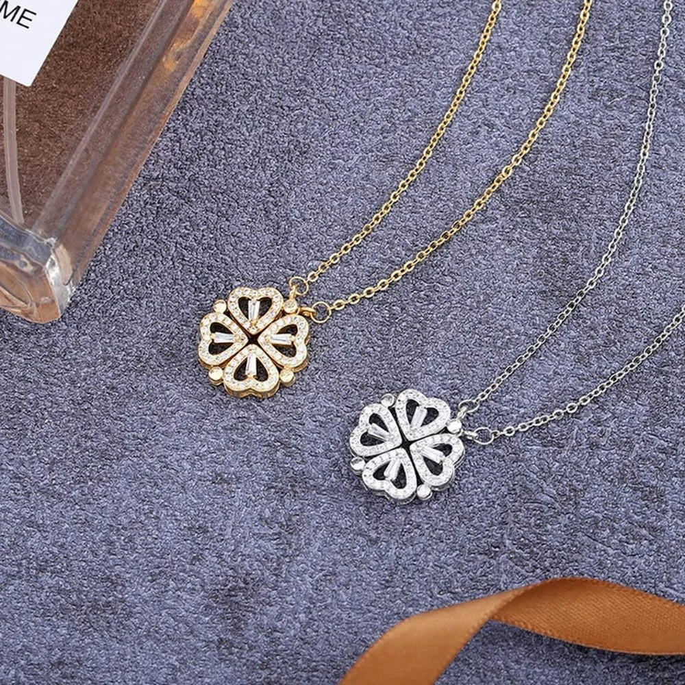 Elegant Clover Heart Necklace – Stainless Steel Pendant