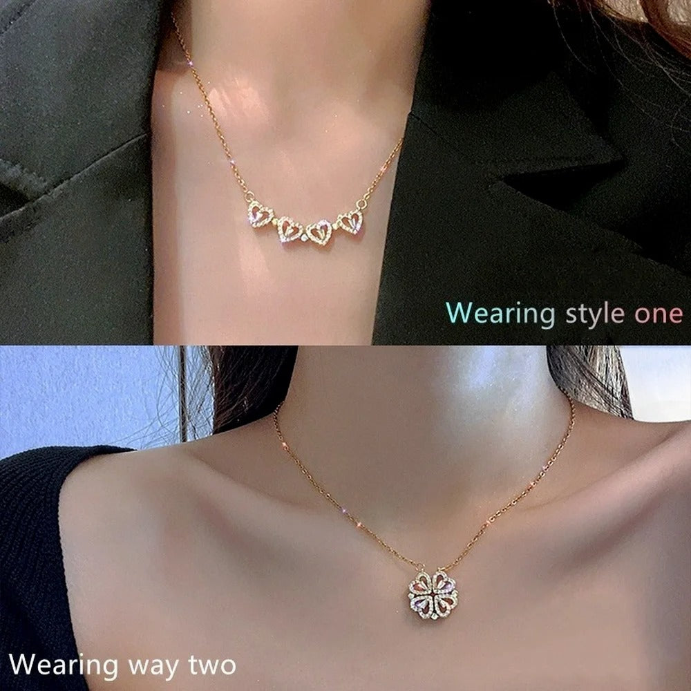 Elegant Clover Heart Necklace – Stainless Steel Pendant