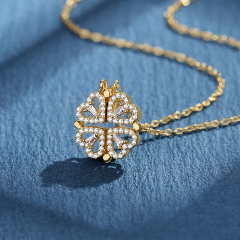 Elegant Clover Heart Necklace – Stainless Steel Pendant